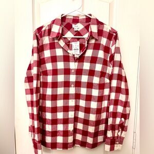 J. Crew dark pink and white Soft gingham plaid flannel button down shirt - NWT L